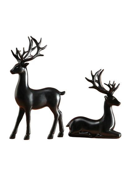 Christmas Reindeer Ornament Set of 2 | Standing & Resting Deer | Resin Table Decor