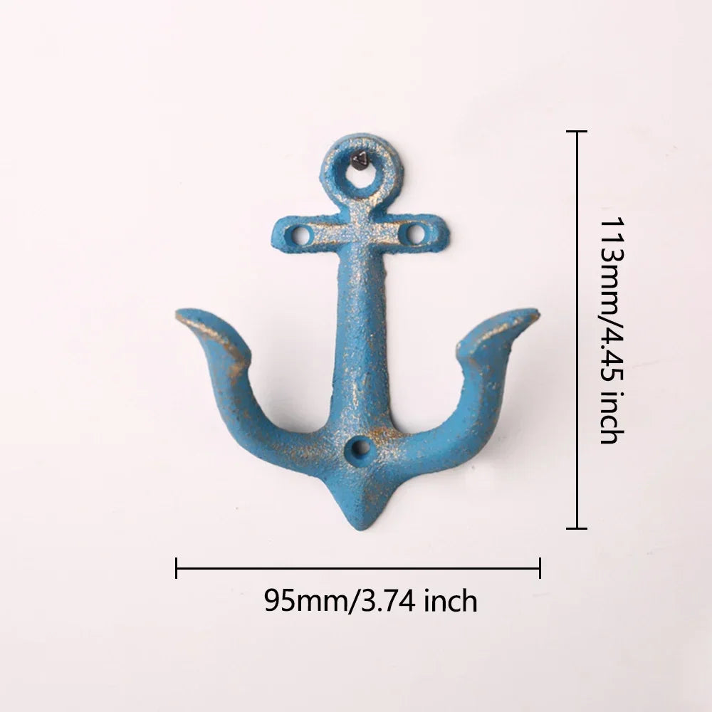 Hook Anchor Blue Red Rustic White Cast Iron Metal