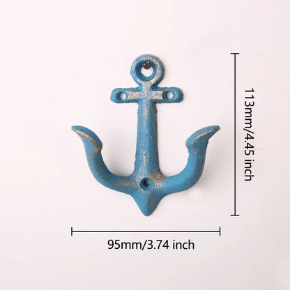 Hook Anchor Blue Red Rustic White Cast Iron Metal