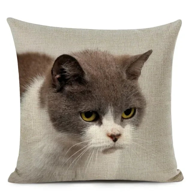 Cat Portrait Linen Cushion Cover | Realistic Photo Print | Cat Lover Gift
