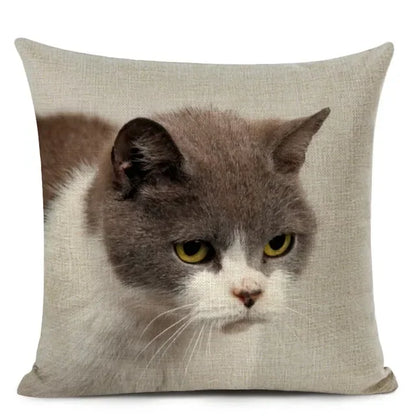 Cat Portrait Linen Cushion Cover | Realistic Photo Print | Cat Lover Gift