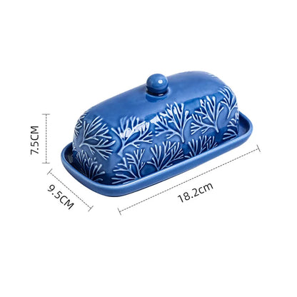 Botanical Ceramic Butter Dish with Lid | Classic White or Blue