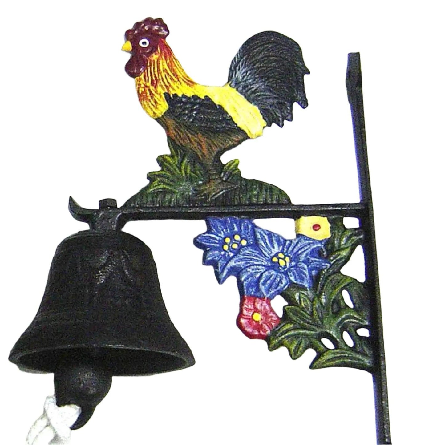 Door Bell Rooster Blue Floral Cast Iron