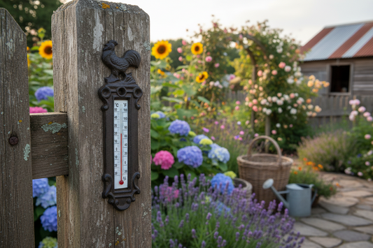 Cast Iron Rooster Thermometer - Vintage Wall Mounted Garden Decor