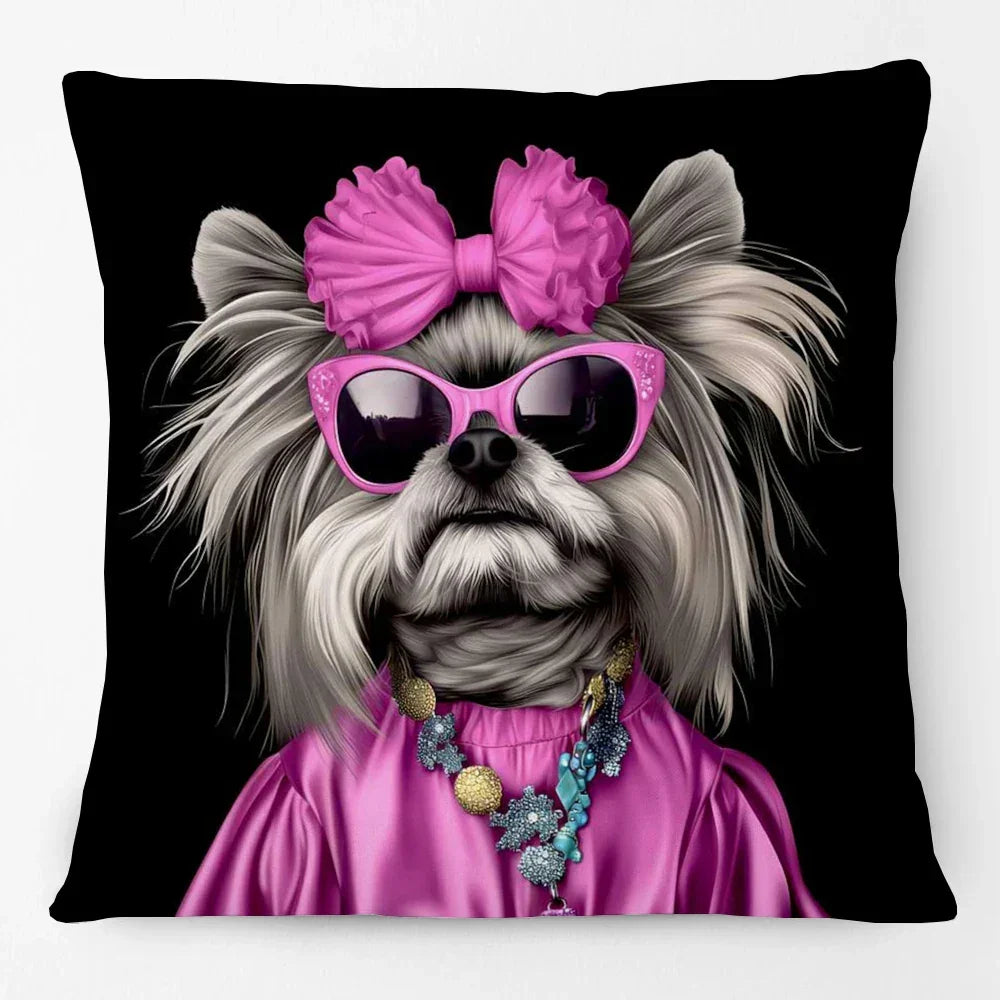 Fashion Animal Portrait Cushion Covers | Poodle Dog Pug Cat Fox Monkey Duck Elephant Throw Pillow Cases