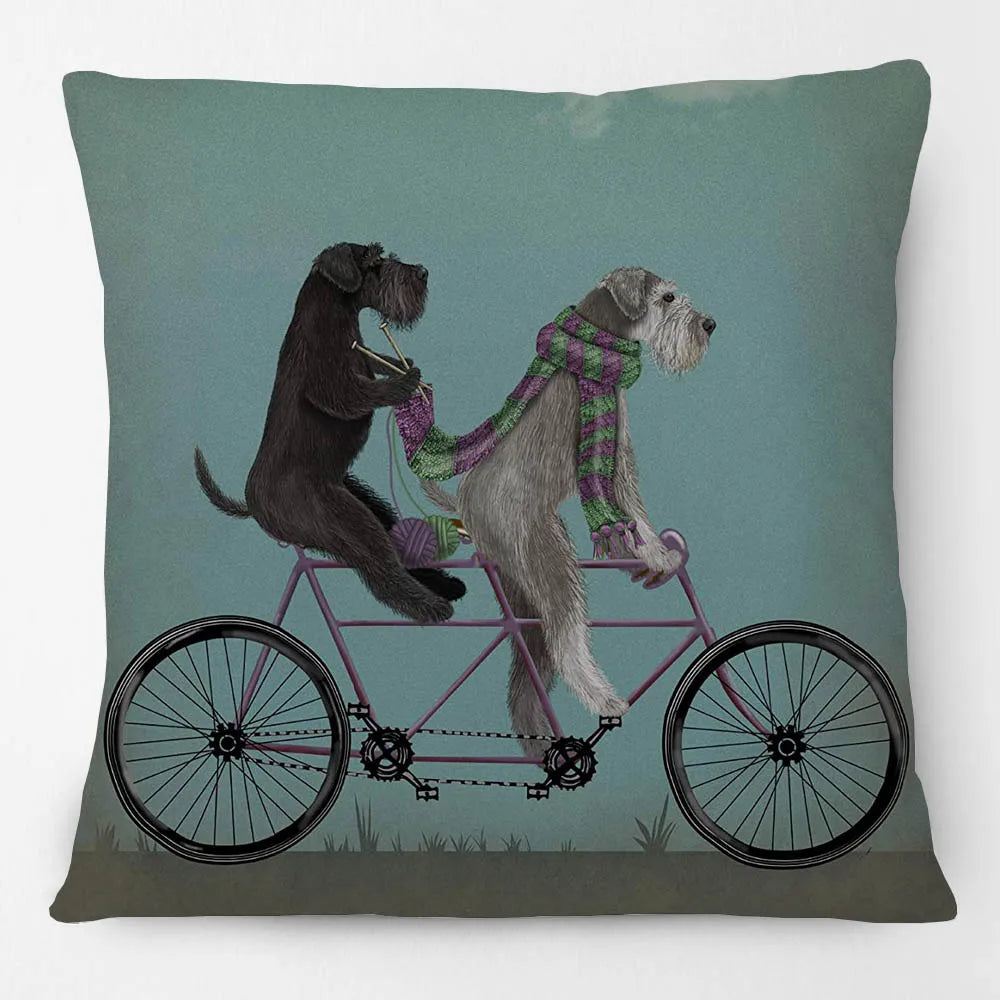 Dogs on Bikes Cushion Covers | Pug Dachshund Bulldog French Bulldog Dalmatian Golden Retriever Labrador Poodle | Retro Vintage Dog Art Pillow