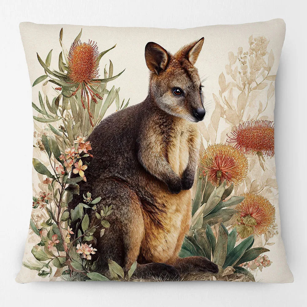 Cushion Cover Australian Animals Birds - Kangaroo Wallaby Wren