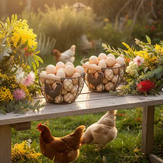 Egg Basket Set of 2 | Metal Farmhouse Rooster 19x14cm Holds 36 Eggs