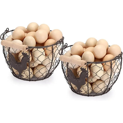 Egg Basket Set of 2 | Metal Farmhouse Rooster 19x14cm Holds 36 Eggs