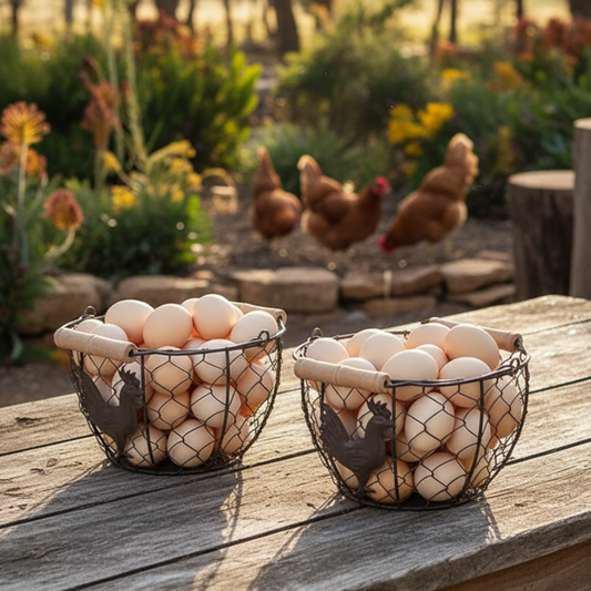 Egg Basket Set of 2 | Metal Farmhouse Rooster 19x14cm Holds 36 Eggs