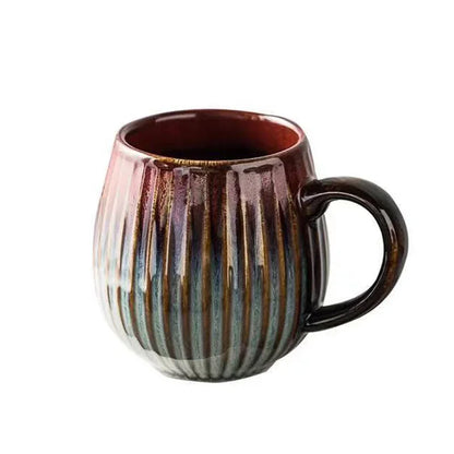 Coffee Mug Colourful Kiln Glaze Ribbed Ceramic 480ml - 8.5x10.5cm