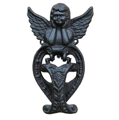 Door Knocker Cast Iron Angel Cherub Vintage - 22.8x13.6cm