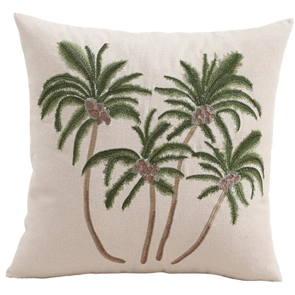 Embroidered Coastal Cushion Cover | Coconut Palm, Seahorse & Ocean Design | 45x45cm