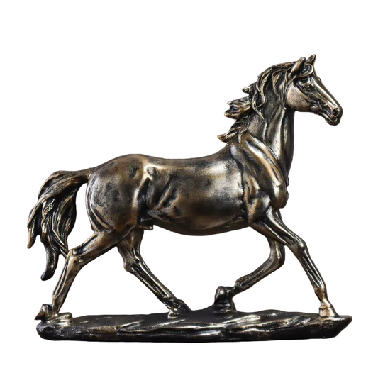 Vintage Horse Sculpture Resin - Decor Gold Brown Black