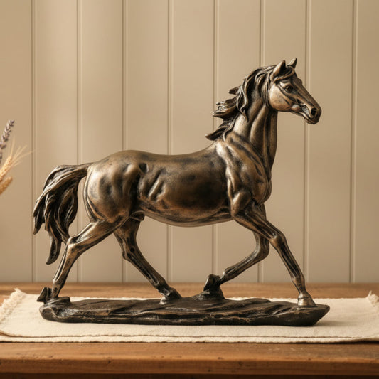 Vintage Horse Sculpture Resin - Decor Gold Brown Black