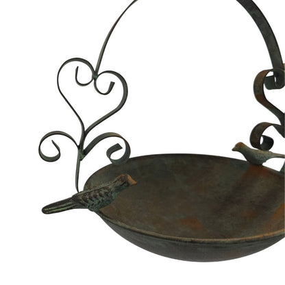 Bird Bath Feeder 2 Hearts Love Hanging 66cm Rustic Cottage Garden