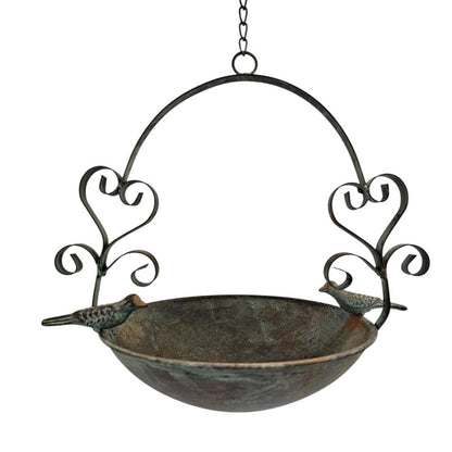 Bird Bath Feeder 2 Hearts Love Hanging 66cm Rustic Cottage Garden