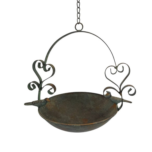 Bird Bath Feeder 2 Hearts Love Hanging 66cm Rustic Cottage Garden