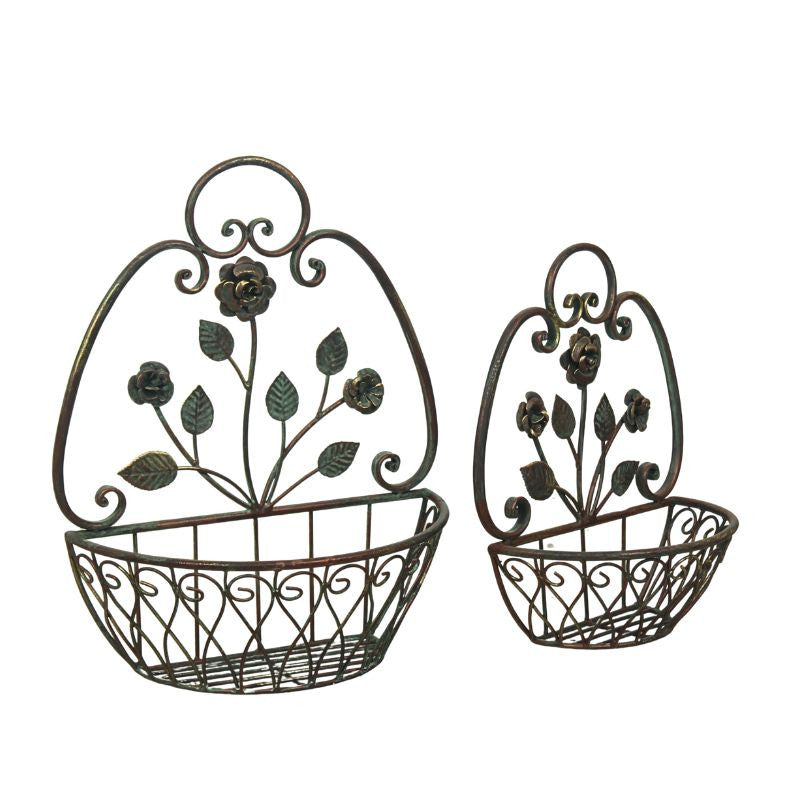 Wall Planter Basket Set of 2 | Rustic Cottage Garden Vintage Flower Pot