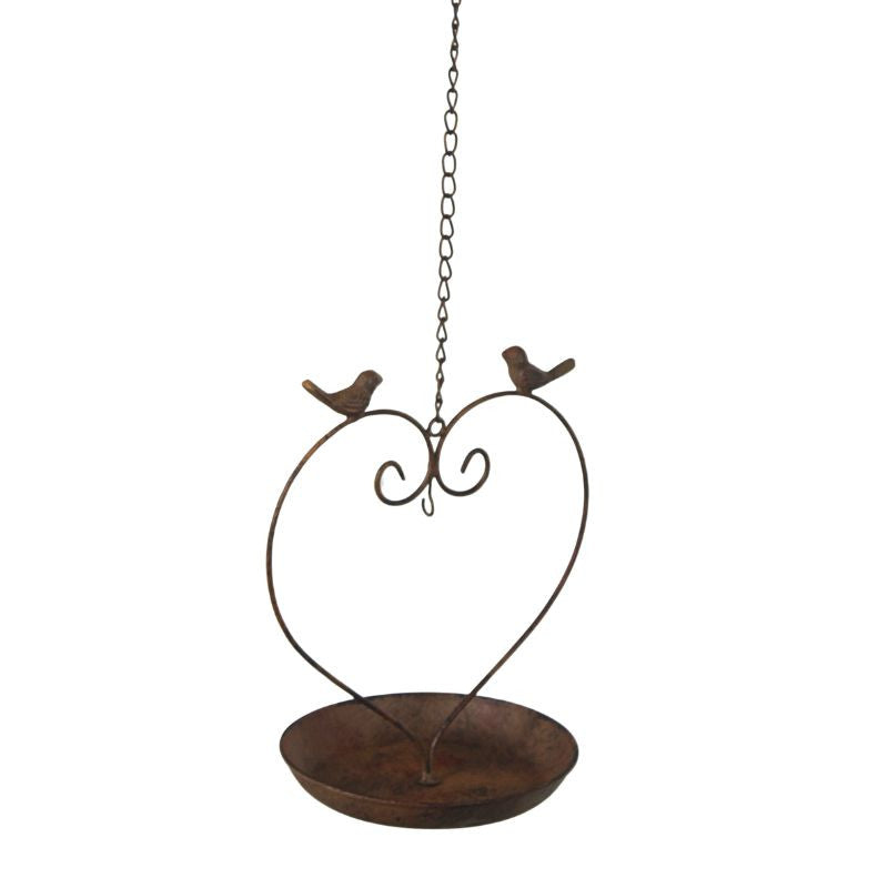 Bird Bath Feeder Heart Hanging 67cm Rustic Cottage Garden