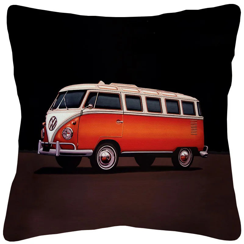 VW Kombi Van Cushion Covers | Retro Vintage Bus Art | Blue Pink Green Yellow Mustard | Sofa Throw Pillow