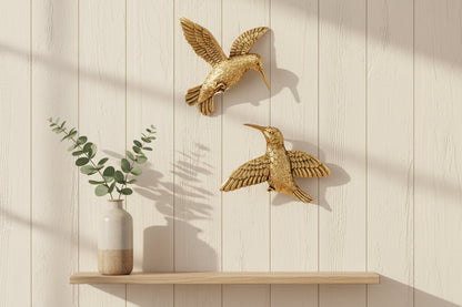 Golden Hummingbird Wall Hanging - Resin Bird Wall Decor