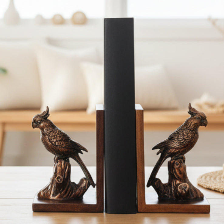 Parrot Bookends Rustic Vintage Antique Resin Decorative Pair 11x9.7x14.5cm