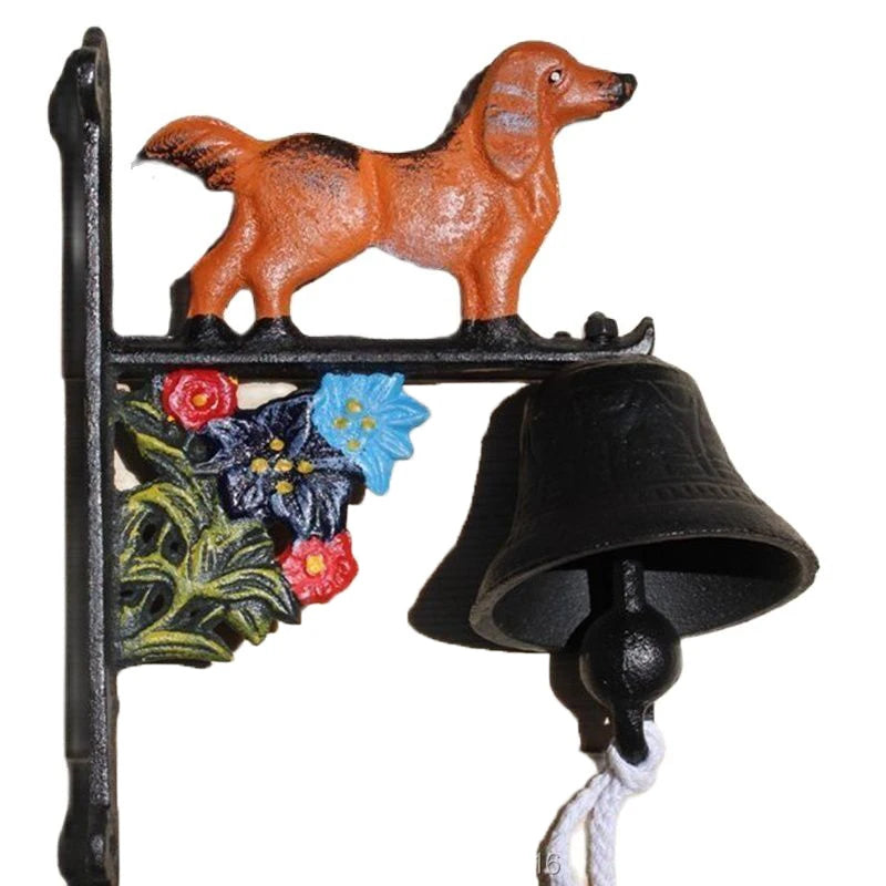 Door Bell Dog Floral Country Cast Iron