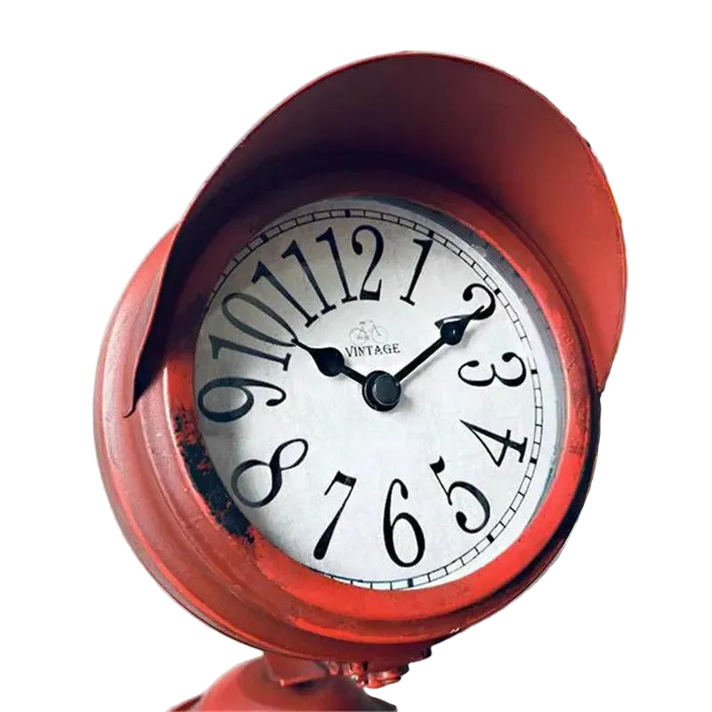 Vintage Red Searchlight Table Clock | Rustic Iron Desk Clock