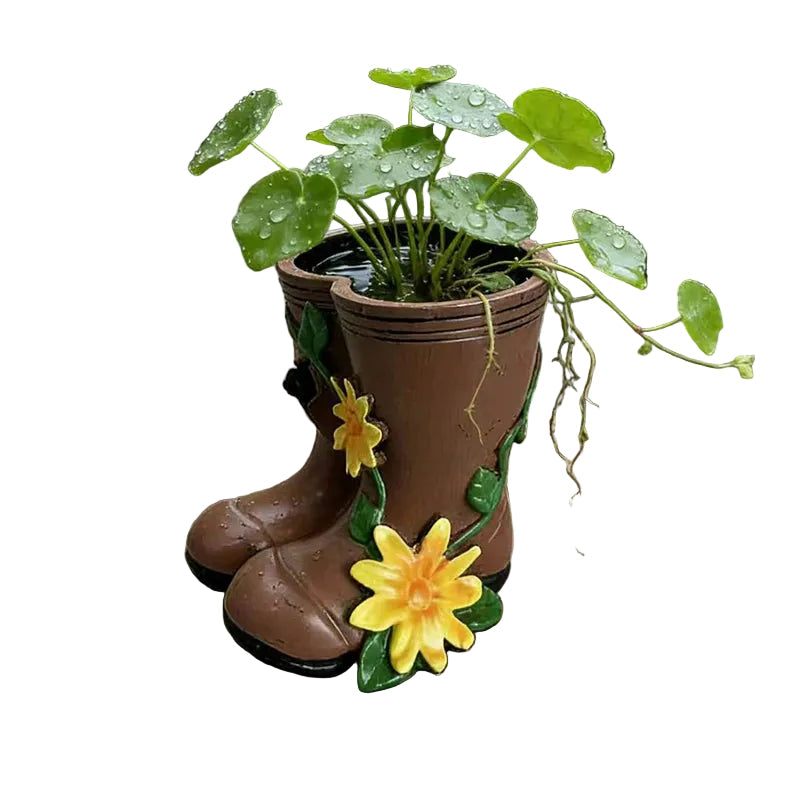 Rain Boots Planter Pot | Resin Flower Pot with Sunflower Design | Garden & Home Decor Gift