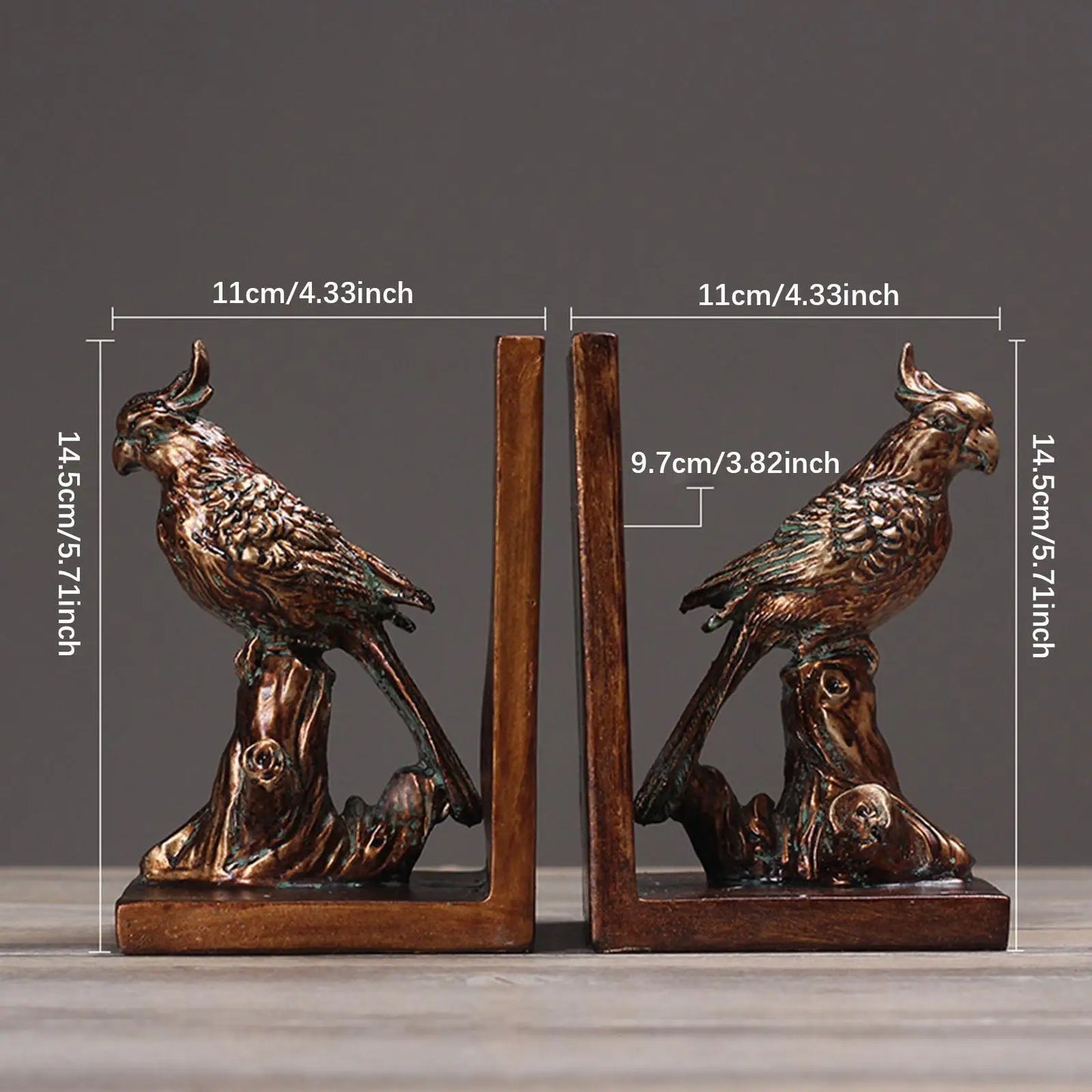 Parrot Bookends Rustic Vintage Antique Resin Decorative Pair 11x9.7x14.5cm