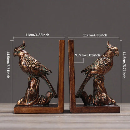 Parrot Bookends Rustic Vintage Antique Resin Decorative Pair 11x9.7x14.5cm