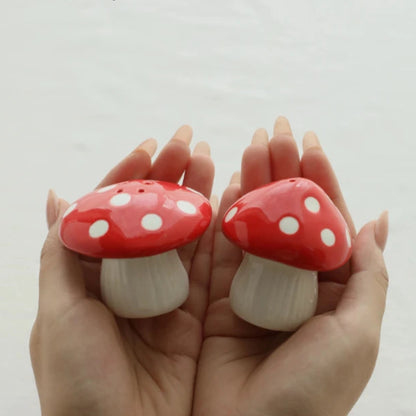 Mushroom Salt and Pepper Shaker Set Hand-painted Ceramic