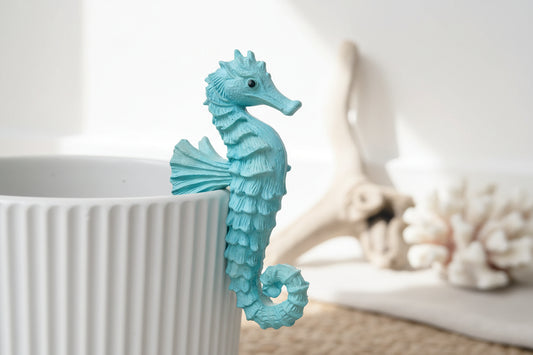 Seahorse Pot Sitter Resin - 10cm Coastal Beach Decor