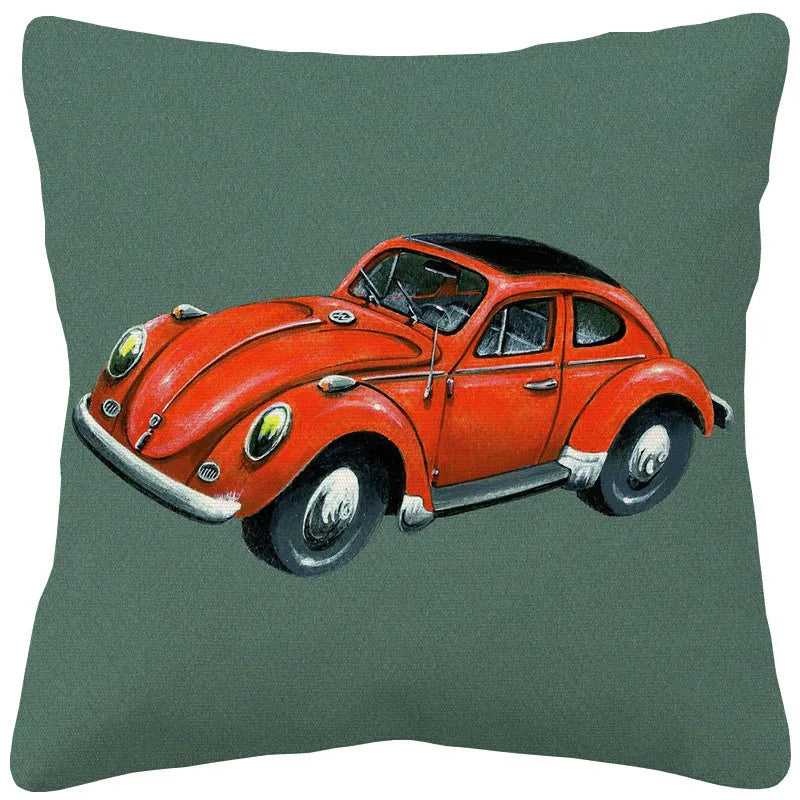 VW Beetle & Kombi Van Cushion Cover | Retro Vintage Car Art | Linen or Plush | 45x45cm