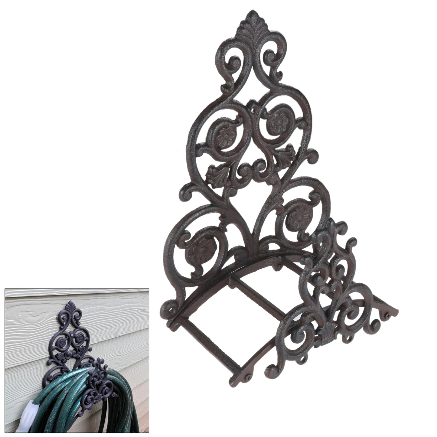 Cast Iron Garden Hose Holder Vintage Victorian Style | Antique Rusty Finish Wall Bracket