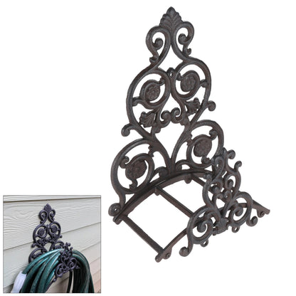 Cast Iron Garden Hose Holder Vintage Victorian Style | Antique Rusty Finish Wall Bracket