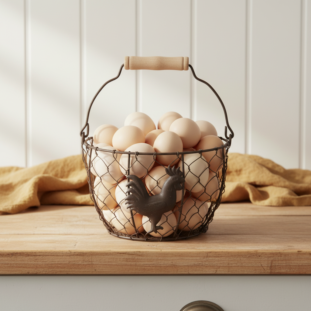 Egg Basket Set of 2 | Metal Farmhouse Rooster 19x14cm Holds 36 Eggs