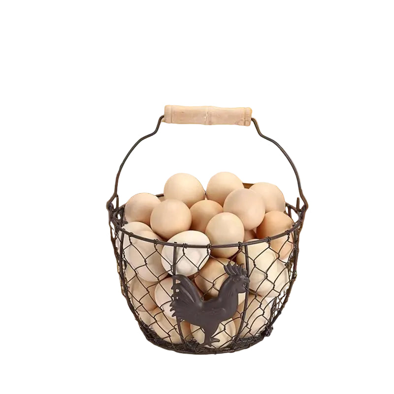 Egg Basket Set of 2 | Metal Farmhouse Rooster 19x14cm Holds 36 Eggs