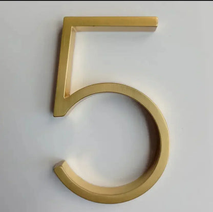 5 Inch Golden House Numbers | Modern Metal Floating Address Numbers with Screws