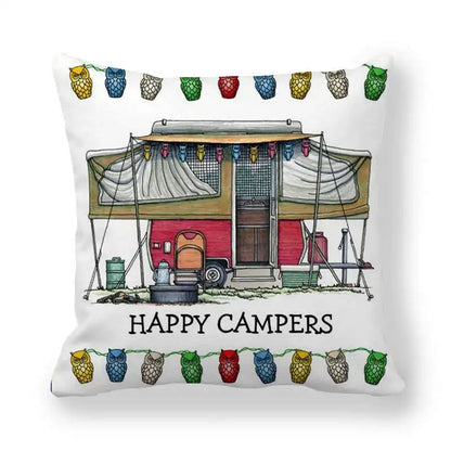 Happy Campers Cushion Cover Camping Caravan Motorhome