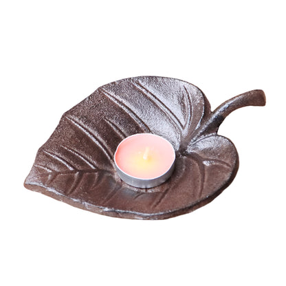 Candle Holder Leaf Rustic Cast Iron