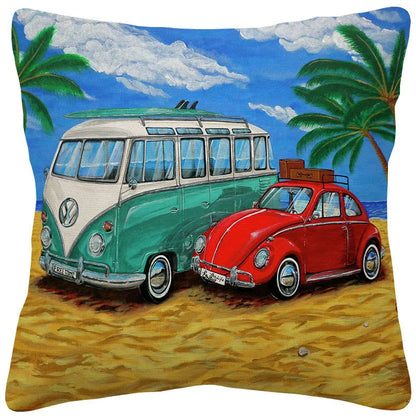 VW Kombi Van Cushion Covers | Retro Vintage Bus Art | Blue Pink Green Yellow Mustard | Sofa Throw Pillow