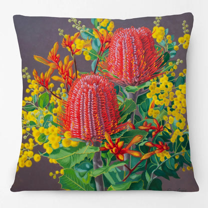 Cushion Cover Australian Flowers - Waratah Banksia Wattle