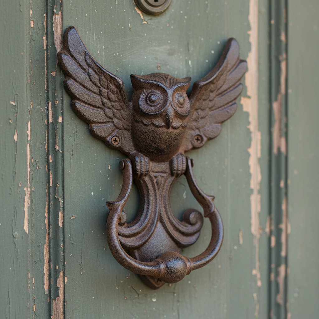 Door Knocker Owl Flying Bird Cast Iron - Vintage Rustic