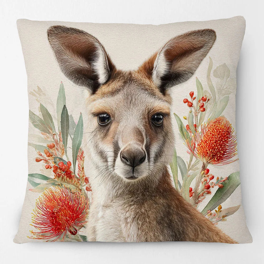 Cushion Cover Australian Animals Birds - Kangaroo Wallaby Wren