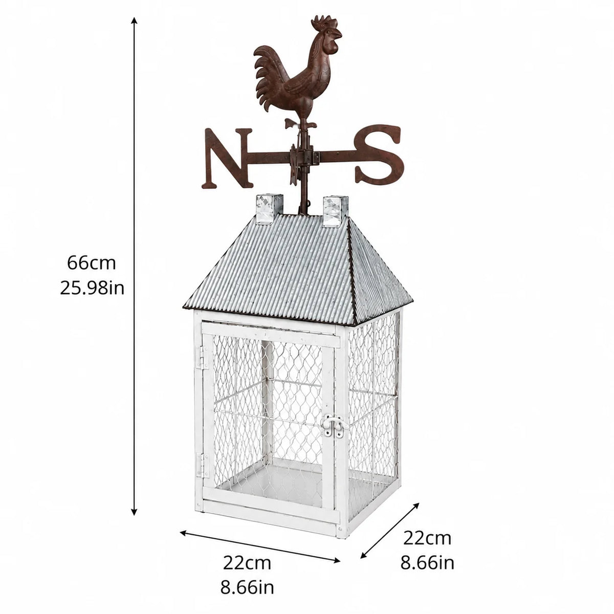 Rooster Weather Vane Lantern Cage | Rustic Iron Farmhouse Decor | 66cm