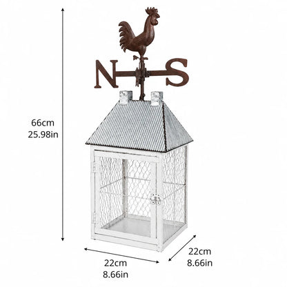 Rooster Weather Vane Lantern Cage | Rustic Iron Farmhouse Decor | 66cm