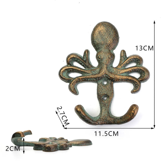 Octopus Cast Iron Double Wall Hook | Coastal Decor