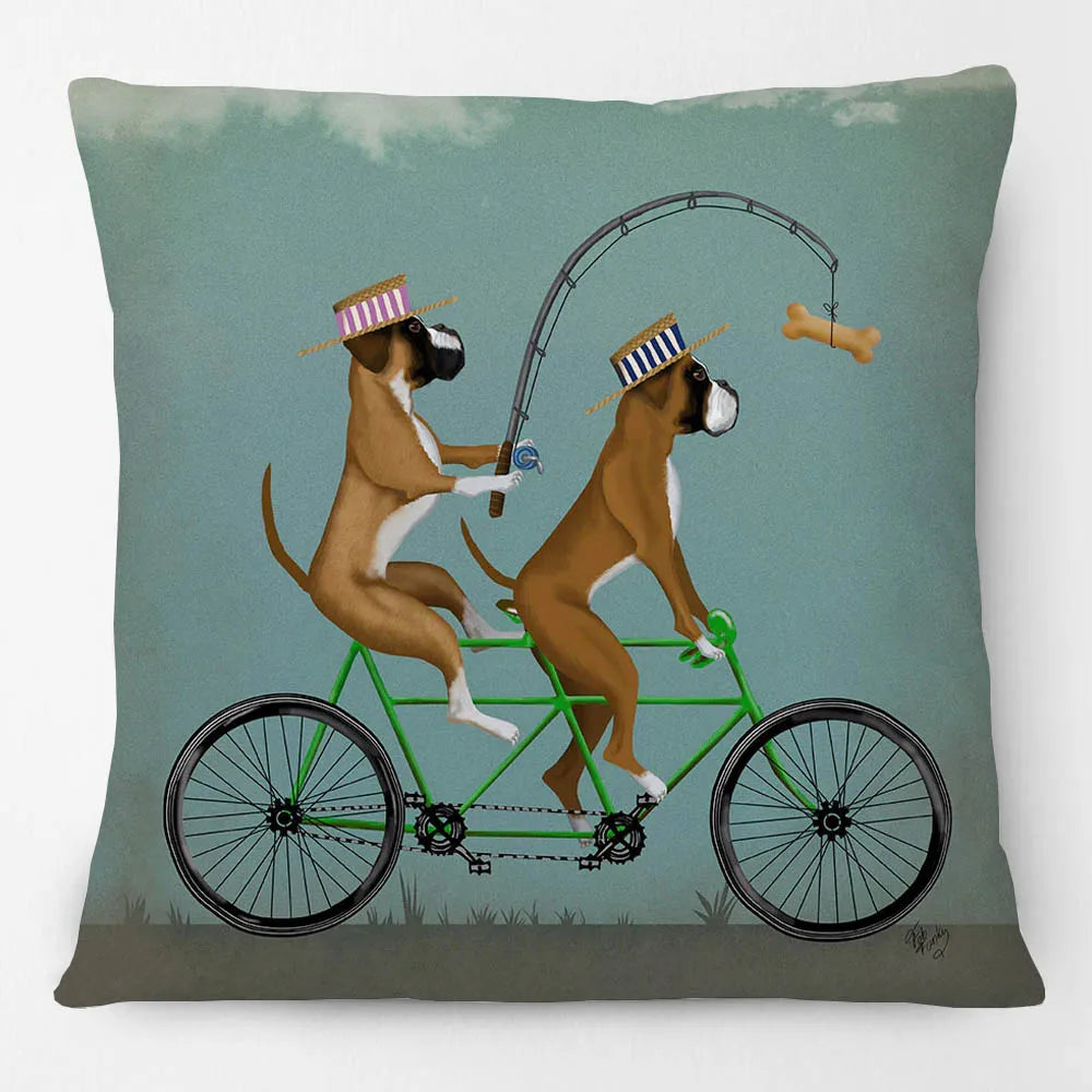 Dogs on Bikes Cushion Covers | Pug Dachshund Bulldog French Bulldog Dalmatian Golden Retriever Labrador Poodle | Retro Vintage Dog Art Pillow